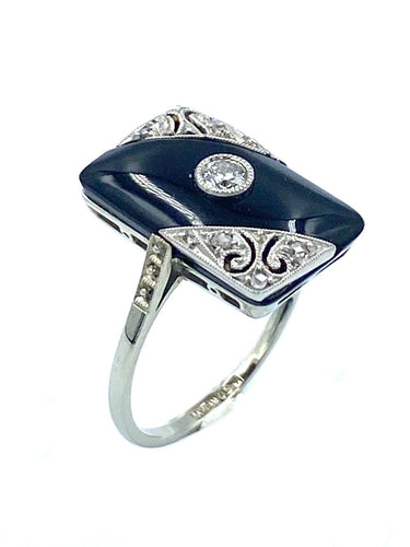 Bague 54.5 Bague Art Déco onyx et diamants 58 Facettes