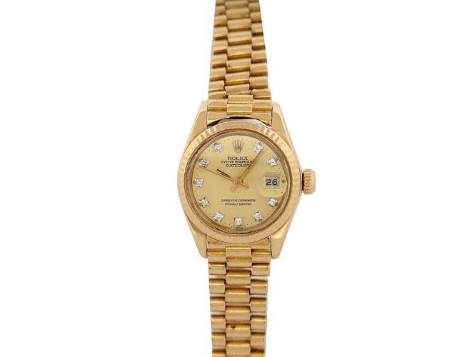 Montre montre ROLEX oyster perpetual lady datejust 26m or jaune 18k diamant 58 Facettes 254467