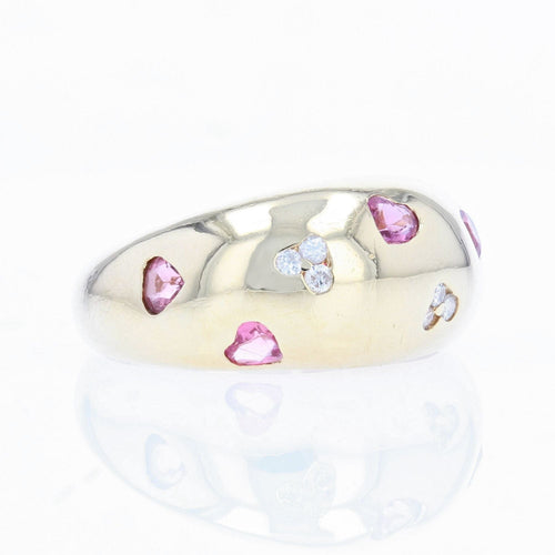 Bague 54 Bague jonc coeurs de diamants et saphirs roses 58 Facettes 21-770A