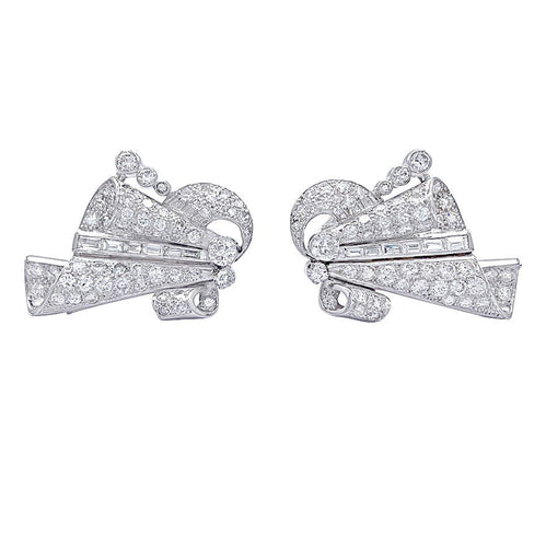 Boucles d'oreilles Boucles d'oreilles vintage, or blanc, platine, diamants. 58 Facettes 32346