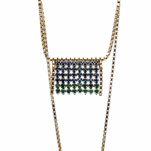 Collier Collier 2 Ors à franges d'Emeraudes et Saphirs 58 Facettes REF2363-85