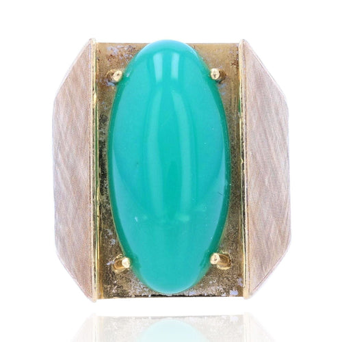 Bague 55 Chevalière chysoprase et or brossé 58 Facettes 22-282