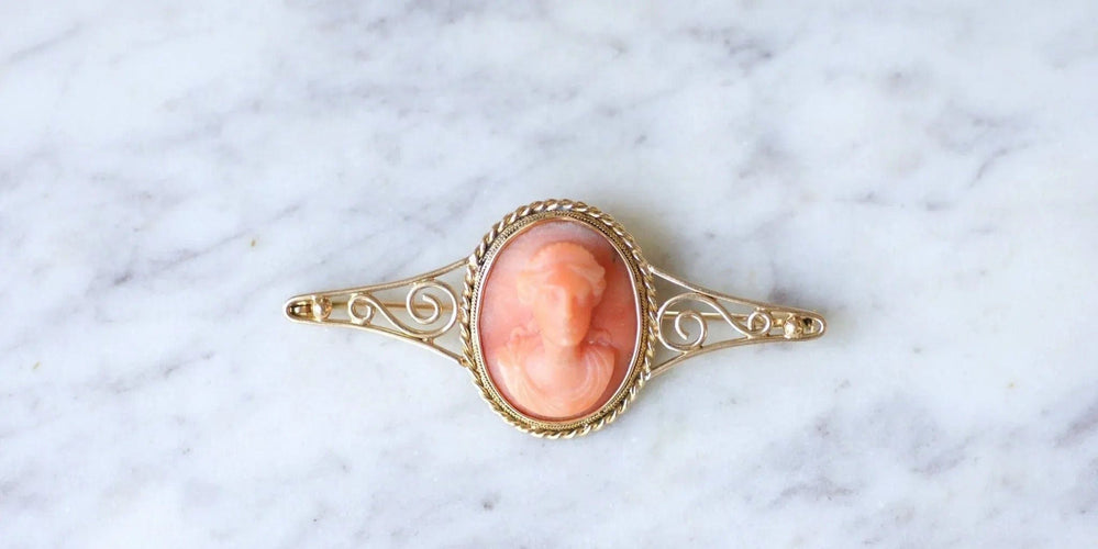 Broche Broche or jaune camée corail 58 Facettes