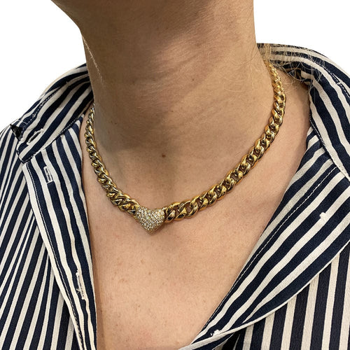 Collier Collier maille gourmette, coeur pavé diamants. 58 Facettes 30973
