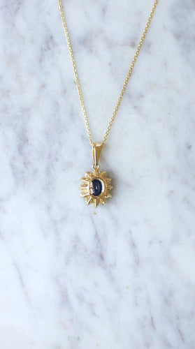 Pendentif Collier pendentif marguerite Or jaune Saphir Diamants 58 Facettes