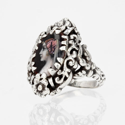 Bague 53 Bague ancienne argent émail 58 Facettes 22-072