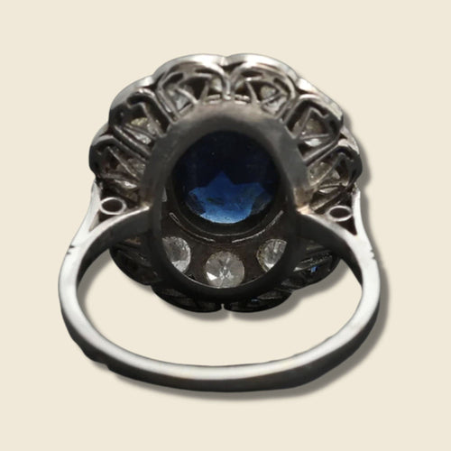 Bague Bague Marguerite platine saphir de Ceylan et diamants "Princesse mutine" 58 Facettes 2430