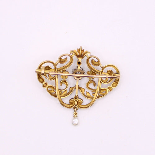 Broche Broche et/ou Pendentif ancien or 18k, Art Nouveau Diamants et Perle fine 58 Facettes