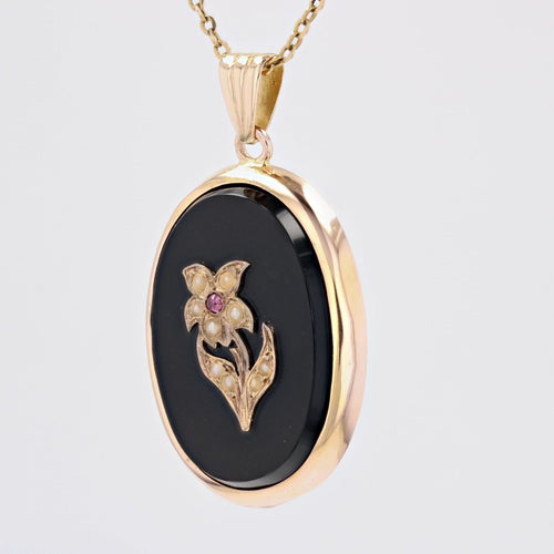 Pendentif Pendentif ancien onyx fleur perles fines et grenat 58 Facettes 14-225