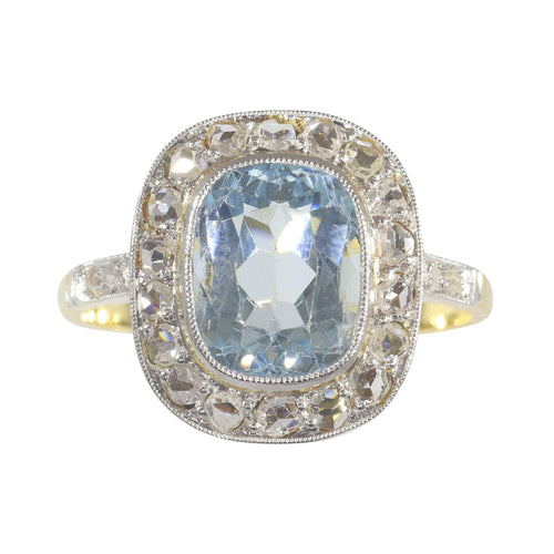 Bague 54 Bague de fiançailles Belle Epoque diamant et aigue-marine 58 Facettes 23139-0010