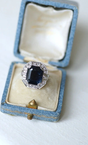 Bague Bague Art Déco hexagonale saphir diamants 58 Facettes