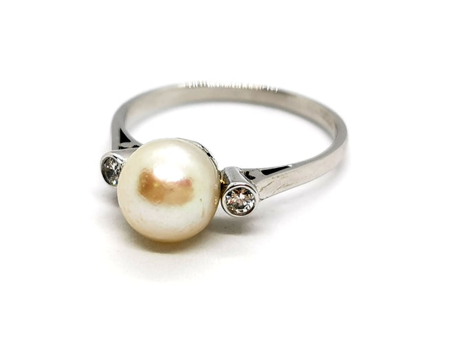 Bague 57 Bague Or blanc Perle 58 Facettes 1091909CD