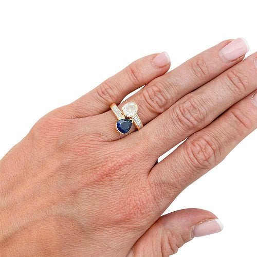 Bague 51 Bague "Toi & Moi" vintage, saphir et diamants. 58 Facettes 31416