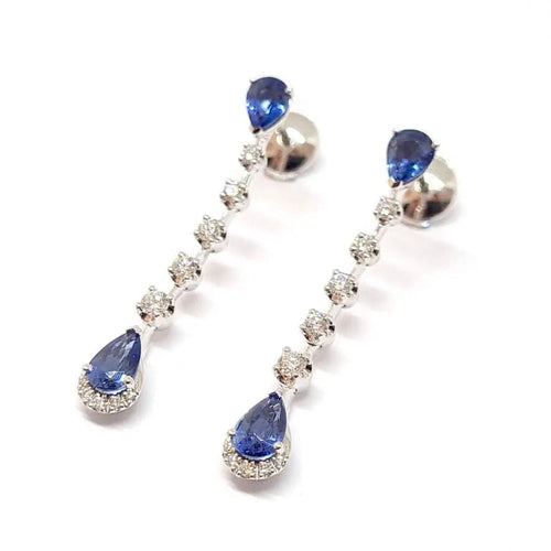 Boucles d'oreilles Pendants d'oreilles saphirs poire diamants or blanc 58 Facettes