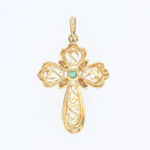 Pendentif Pendentif croix en or jaune et émeraude 58 Facettes 19-455C