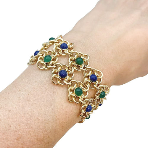 Bracelet Bracelet fleurettes en or jaune, chrysoprases et lapis lazuli. 58 Facettes 31843