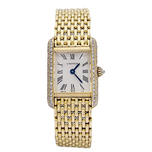Montre Montre Cartier Tank Louis Cartier, or jaune et diamants. 58 Facettes 32195