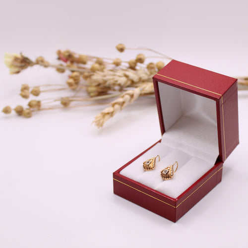 Boucles d'oreilles Boucles d’oreilles dormeuses or rose motif éventail pierre blanche 58 Facettes