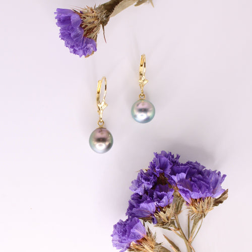 Boucles d'oreilles Dormeuses en or jaune, perles de Tahiti 58 Facettes