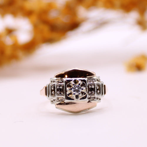 Bague Bague Tank or jaune et blanc Diamant 58 Facettes