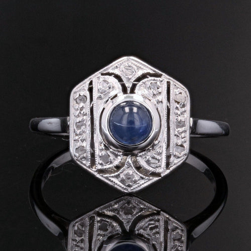 Bague 52 Bague art déco saphir cabochon diamants 58 Facettes 22-324