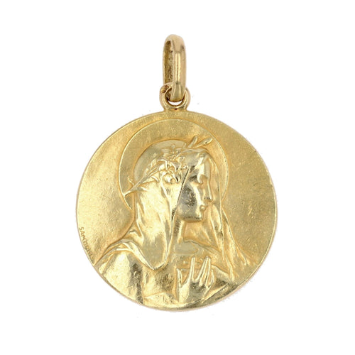 Pendentif Médaille ancienne or jaune Vierge auréolée et fleur de lys 58 Facettes 13-022C