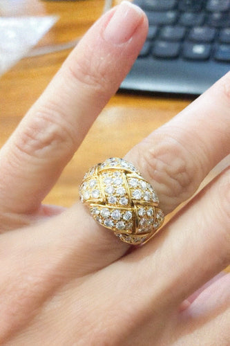 Bague Bague Van Cleef and Arpels motif quadrillage or jaune et diamants 58 Facettes 0