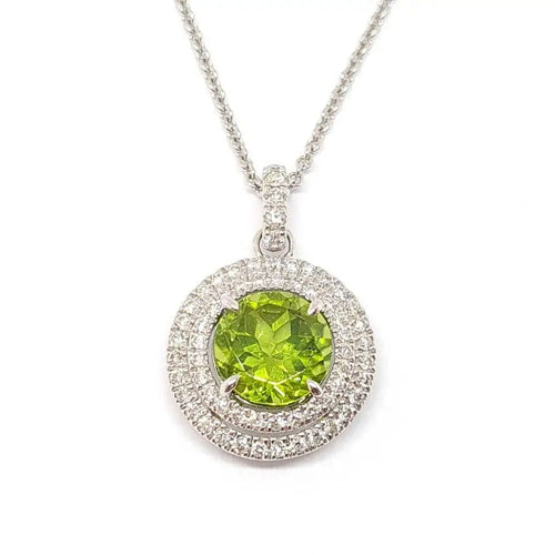 Collier Collier péridot entourage diamants or blanc 58 Facettes