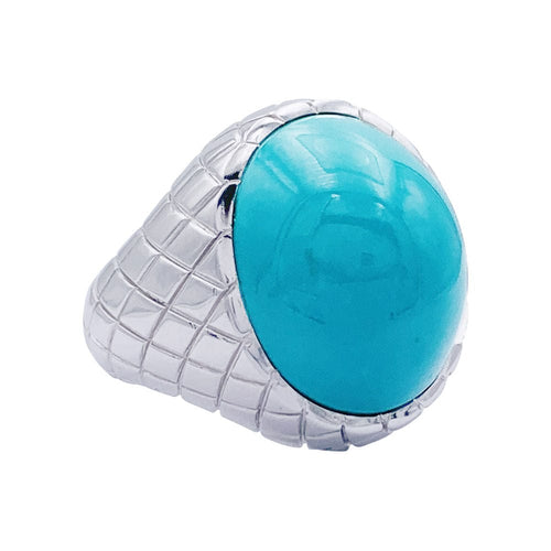 Bague 50 Bague or blanc, cabochon de turquoise. 58 Facettes 32544
