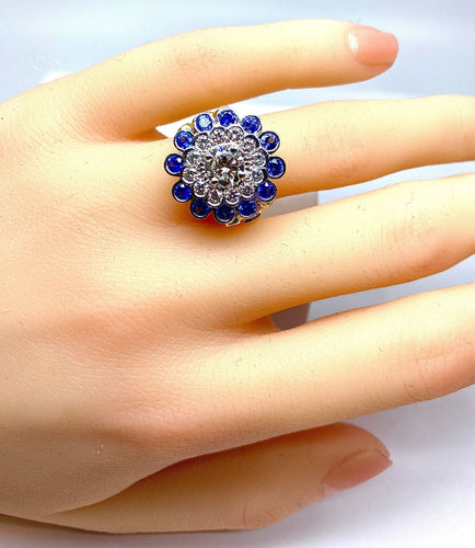 Bague 51 Bague Or blanc Diamants Saphirs 58 Facettes AB241