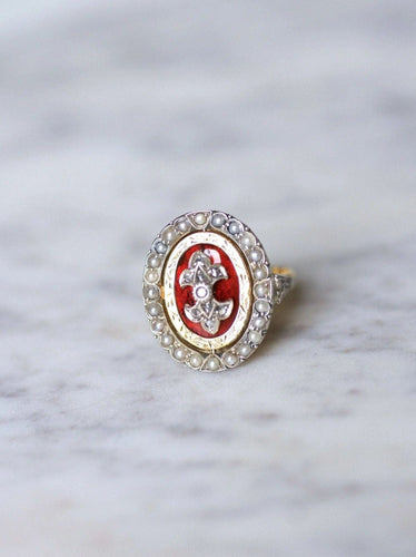 Bague Bague ancienne pivotante émaillée, or et argent sertie de diamant 58 Facettes