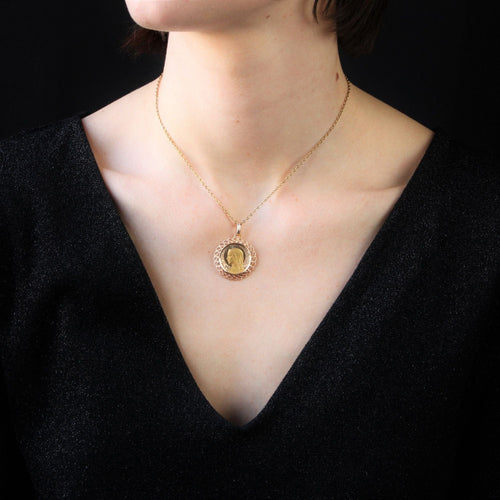 Pendentif Médaille or rose Vierge Marie bordure ajourée 58 Facettes CVP66