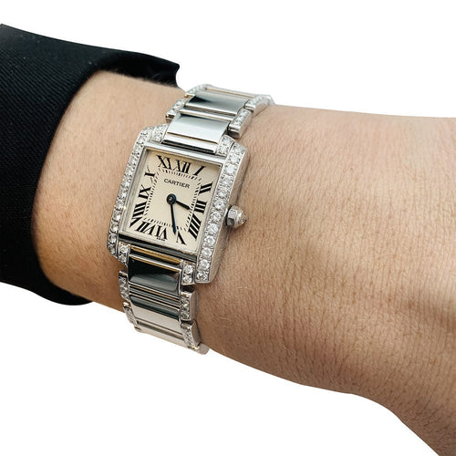 Montre Montre Cartier, "Tank Française", or blanc et diamants. 58 Facettes 30151