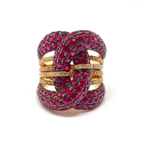 Bague 55 Bague cocktail rubis diamants or rose 58 Facettes