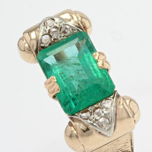 Bague 54 Bague émeraude et diamants Art Déco 58 Facettes 21-549