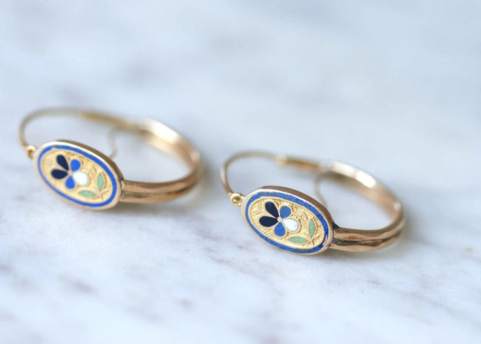 Boucles d'oreilles Boucles d'oreilles poissardes fleur émail 58 Facettes