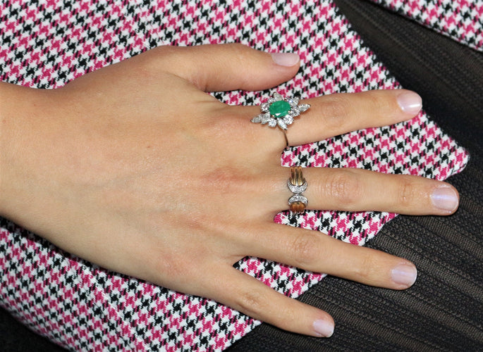 Bague 52 Bague Navette Emeraude et Diamants 58 Facettes 507