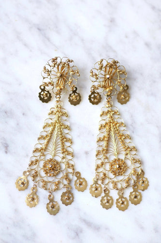 Boucles d'oreilles gouttes pendantes orientales en or jaune filigrané, vintage 58 Facettes