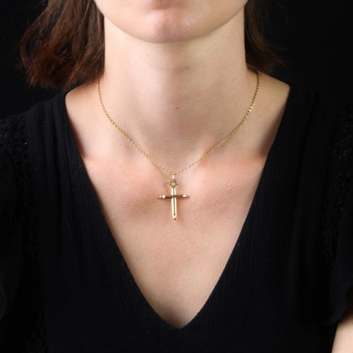 Pendentif Croix bâton ancienne or rose 58 Facettes 21-163