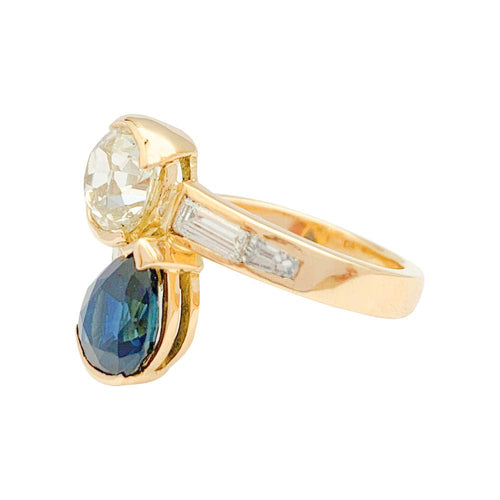 Bague 51 Bague "Toi & Moi" vintage, saphir et diamants. 58 Facettes 31416