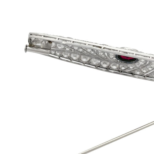 Broche Broche Art Déco en platine, rubis et diamants. 58 Facettes 31864