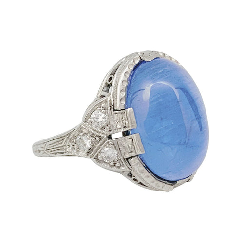 Bague 52 Bague Art Déco en platine, or blanc, saphir 9,6 cts, diamants. 58 Facettes 31595