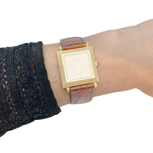 Montre Montre Boucheron, "Pointe de Diamants", or jaune, cuir. 58 Facettes 31358