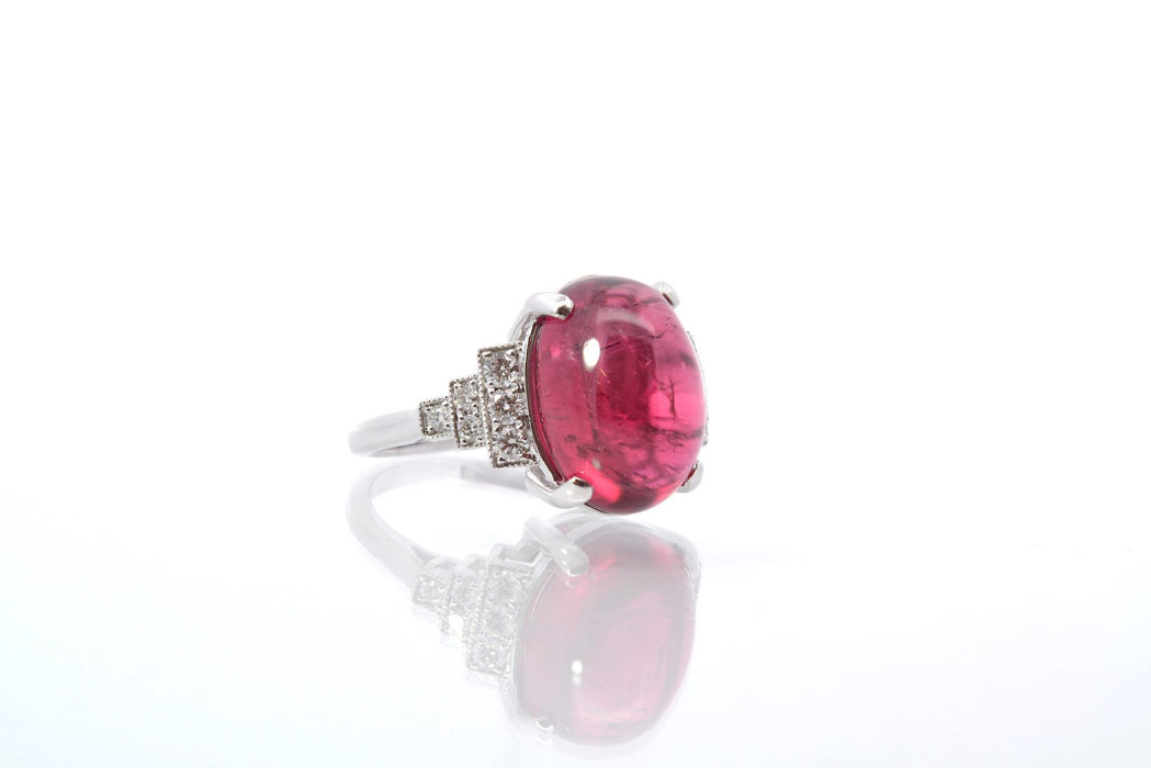 Bague 53 Bague Or blanc Tourmaline cabochon Diamants 58 Facettes 25428 25449