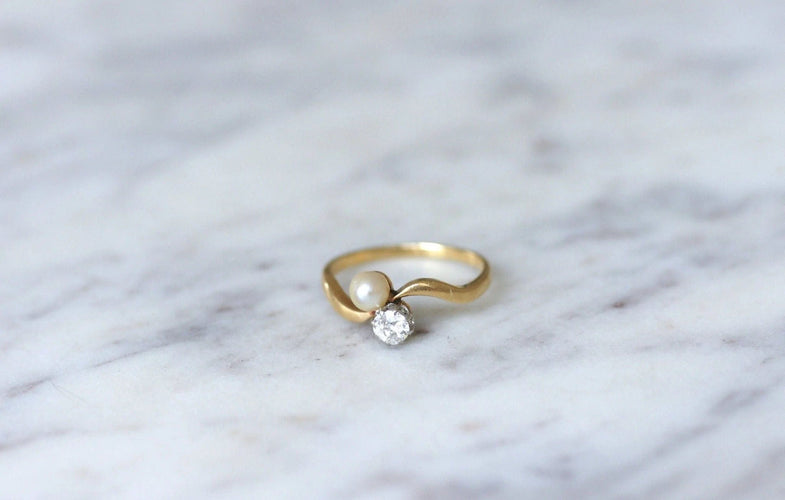 Bague Bague Toi et Moi perle et diamant 58 Facettes