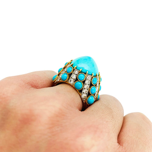 Boucles d'oreilles Parure Cartier Paris, turquoises et diamants. 58 Facettes 30646/30347