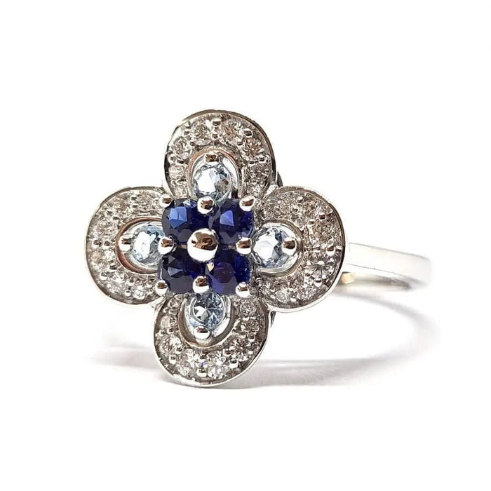 Bague Bague fleur Saphirs, Aigue-Marine, Diamants 58 Facettes