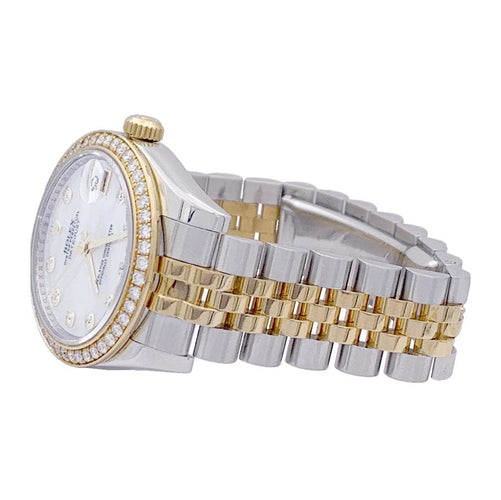 Montre Montre Rolex, "Oyster Perpetual Datejust", or jaune, acier, nacre et diamants. 58 Facettes 33345