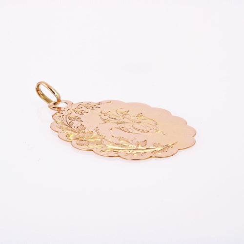 Pendentif Médaille or rose gravée ancienne 58 Facettes CVP78