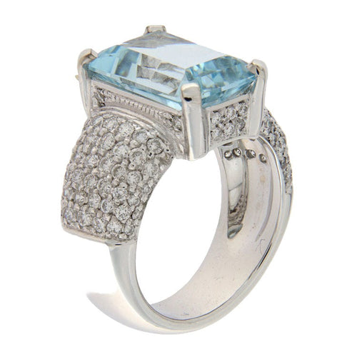 Bague 53.5 Bague  aigue-marine pavage diamants 58 Facettes G3417